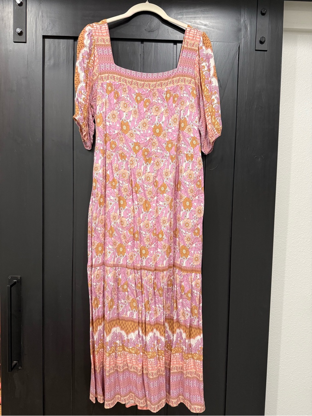 THML Pink and Tan Floral Boho Maxi Dress